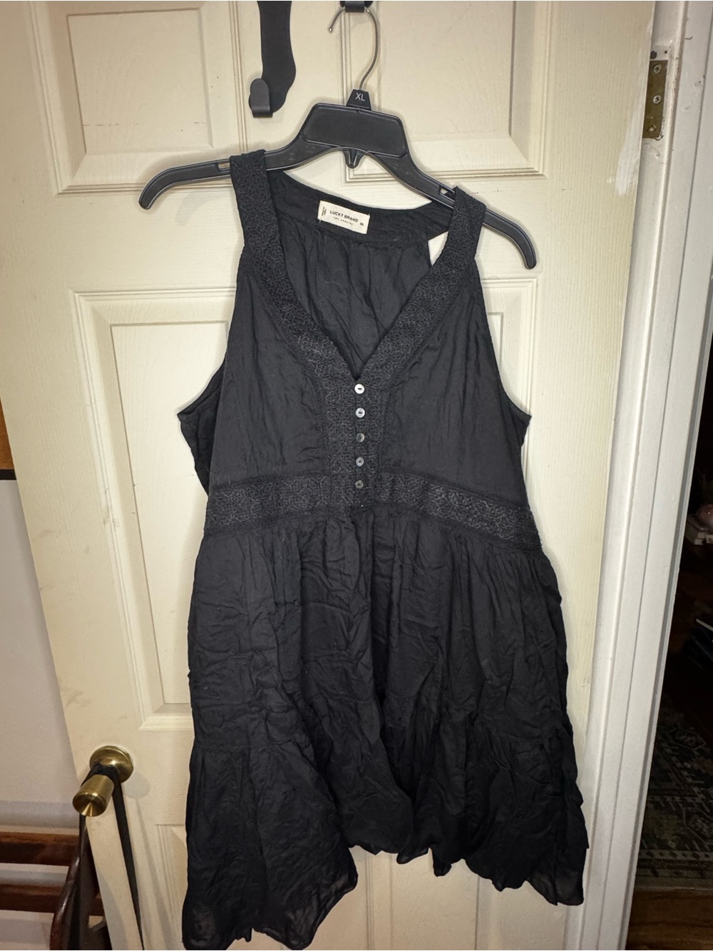 Lucky Brand Black Sleeveless Cotton Mini Dress - Crochet Detail - XXL